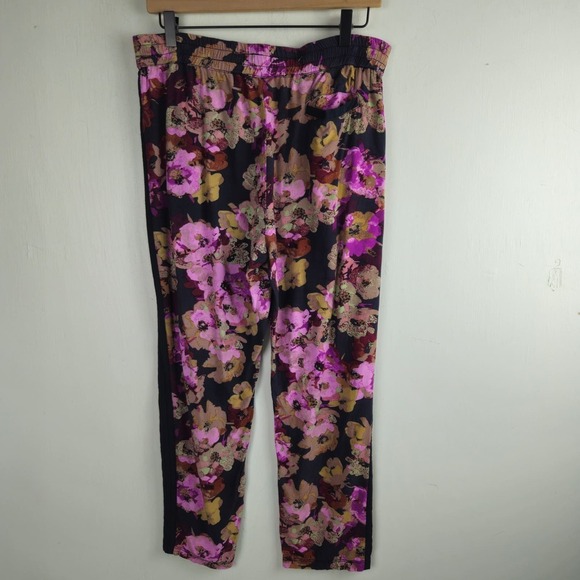 Lilka‎ Anthropologie Huntington Beach Floral Pants S Purple Navy Elastic Waist - Picture 7 of 9